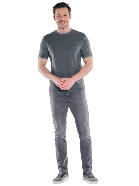 Herren Strukturiertes T-Shirt im Streifendesign , Dunkelgrau