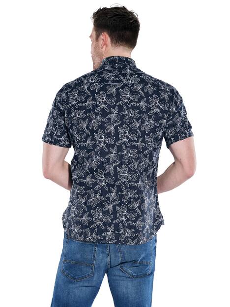 engbers Herren Kurzarm-Hemd gemustert , Saphirblau