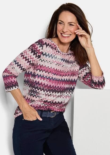 Halbarm-Viskosebluse, Zickzack-Design