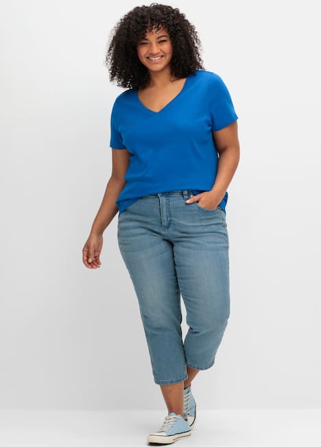 T-Shirt Kurzarm Uni Ohne Kragen