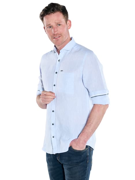 engbers Herren Langarm-Hemd aus Leinen , Hellblau