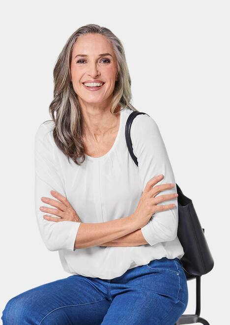 Chiffon-Shirt mit 3/4-Arm, Rundhals