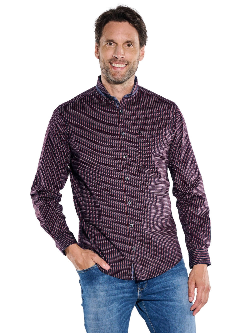 Herren Hemd langarm , Bordeaux