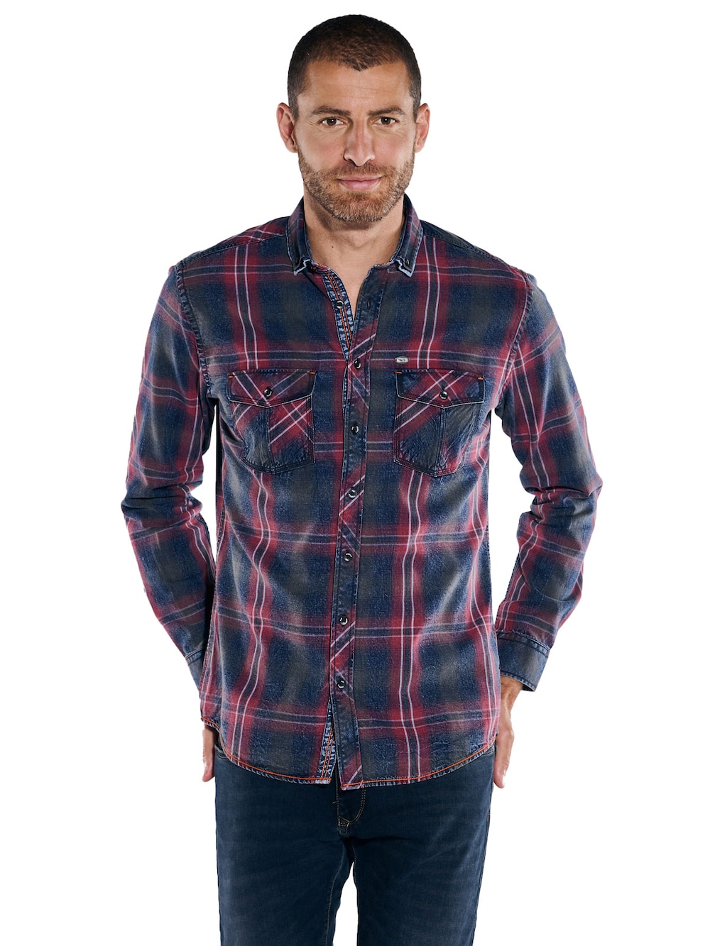 engbers Herren Langarm-Hemd kariert , Rostorange