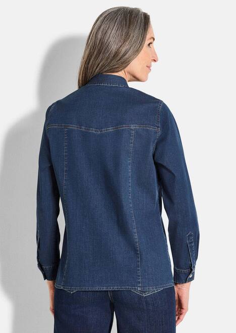 GOLDNER Denim overhemdblouse Jeansoverhemd van katoen-stretch