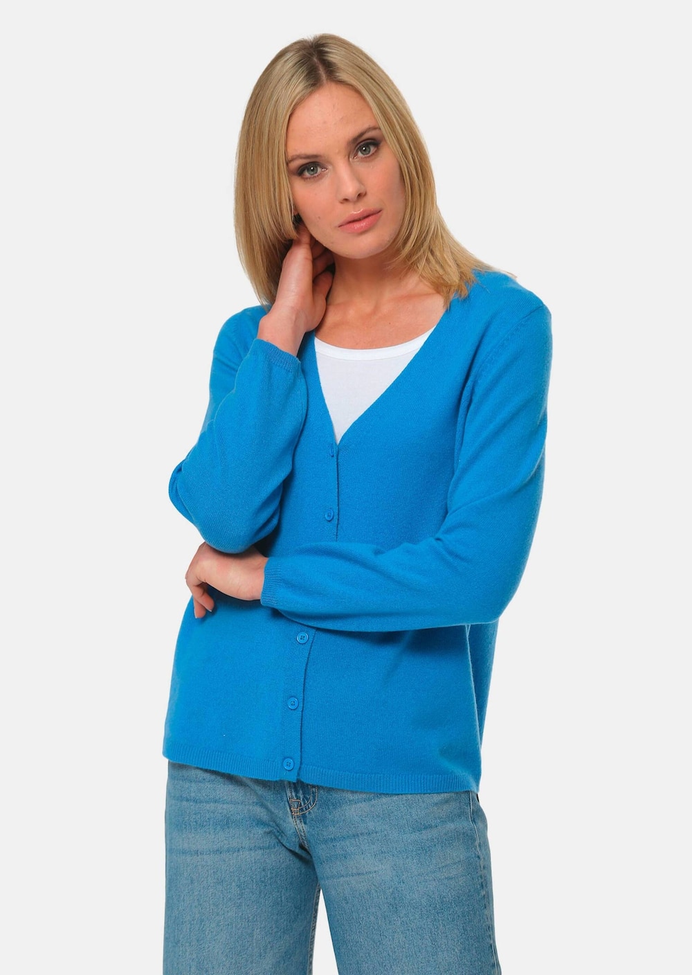 Weiche Kaschmirstrickjacke mit V-Ausschnitt