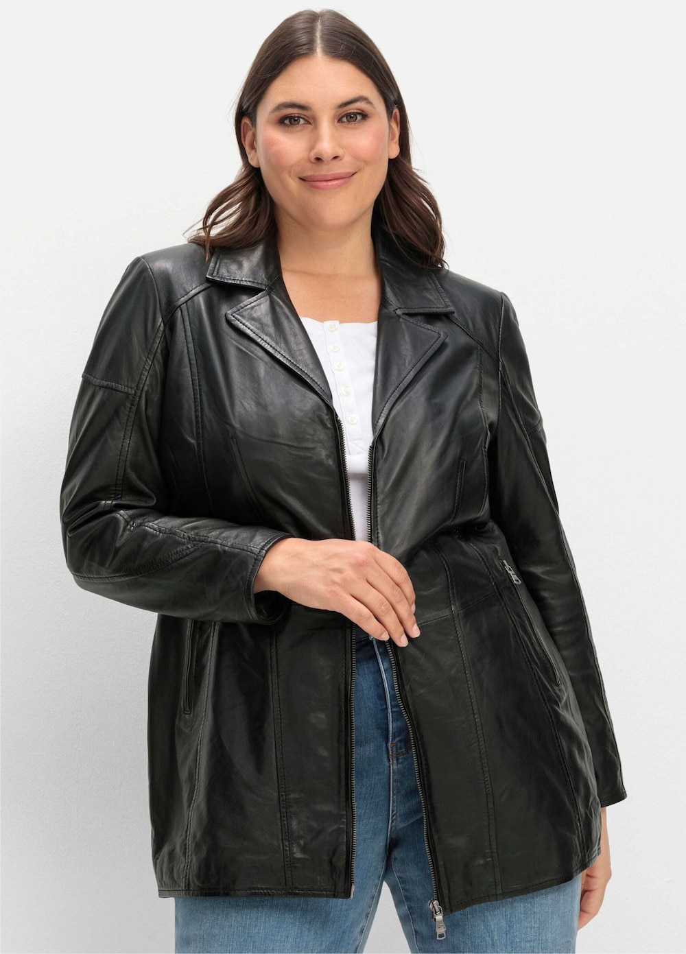 Leder-Jacke Langarm Reverskragen