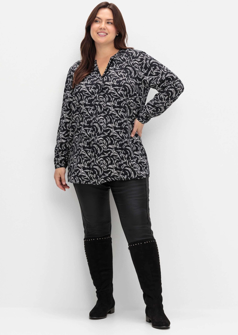 Tunika Langarm Paisley Ohne Kragen