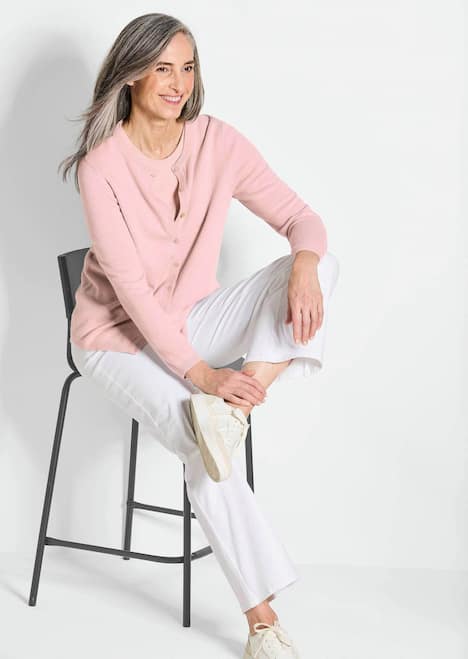 Kaschmirstrickjacke mit Rundhalsausschnitt