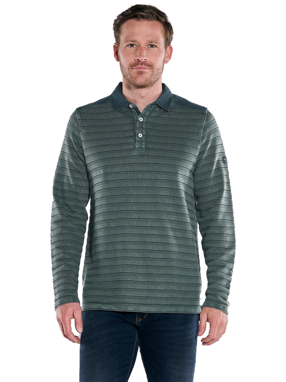 engbers Herren Langarm-Shirt mit Polo-Kragen , Petrolgruen