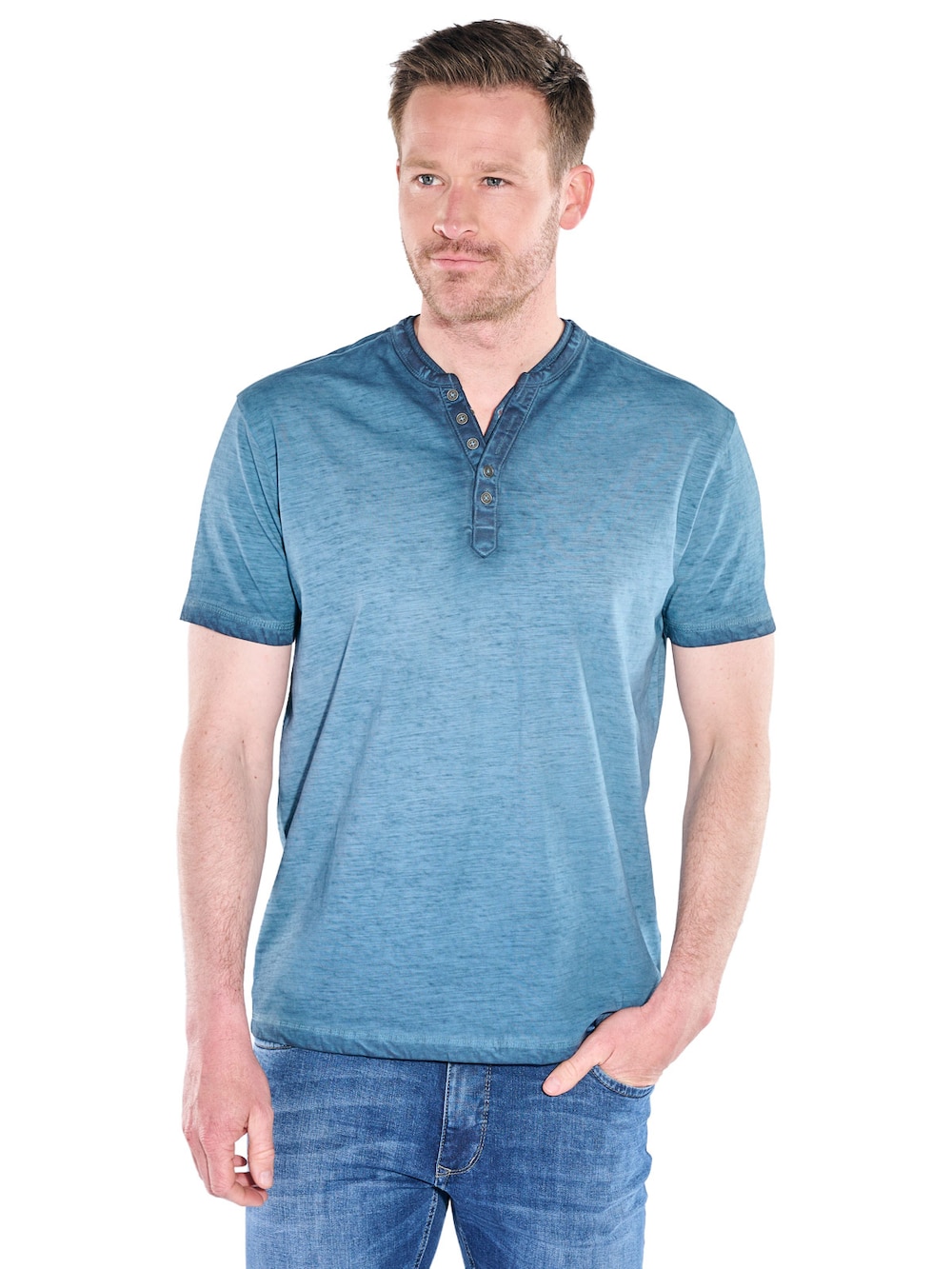 Herren Henley T-Shirt , Mittelblau
