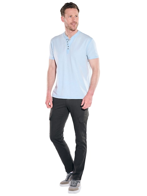 Herren Henley T-Shirt mit Knopfleiste , Hellblau