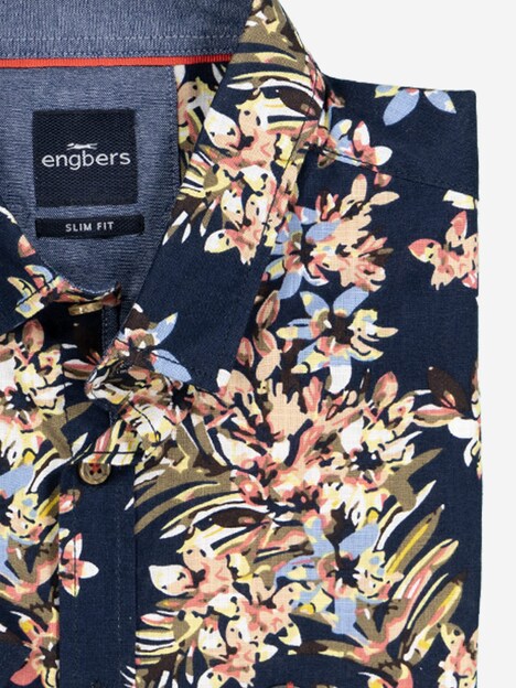 Herren Kurzarm-Hemd gemustert , Saphirblau