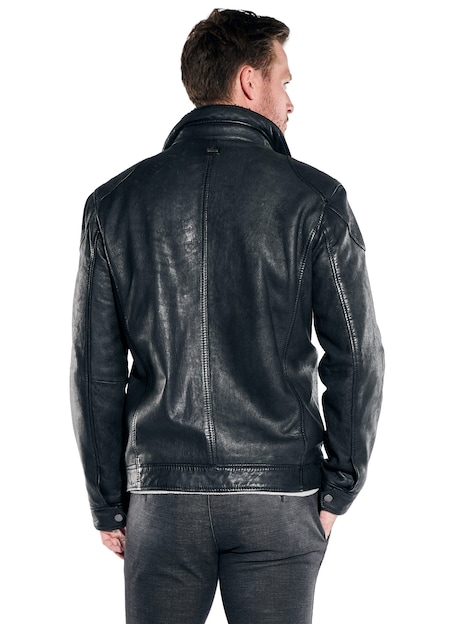 Herren Lederjacke mit herausnehmbarem Inlet , Schwarz