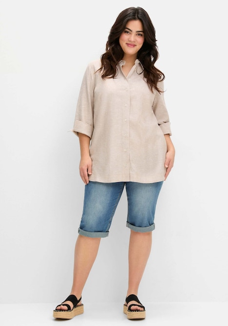 3/4-Arm-Bluse 3/4-Arm Streifen Hemdkragen