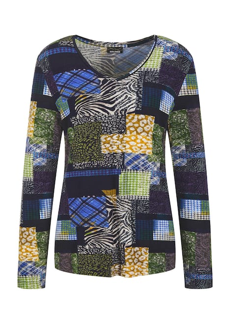 Langarm Viskose-Shirt mit V-Ausschnitt