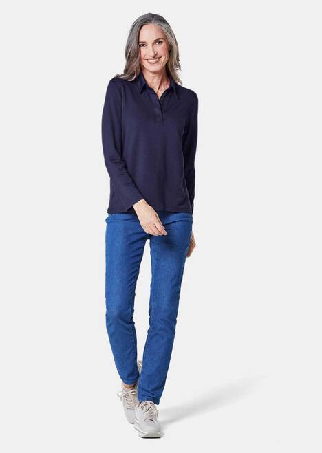 Langarm Poloshirt mit Schmuckband an Knopfleiste