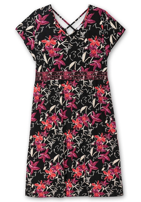 Jerseykleid Kurzarm Blumen Ohne Kragen
