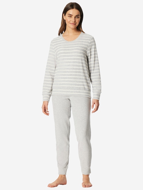 Schiesser Damen Pyjama Casual Essentials - silbergrau-mel.