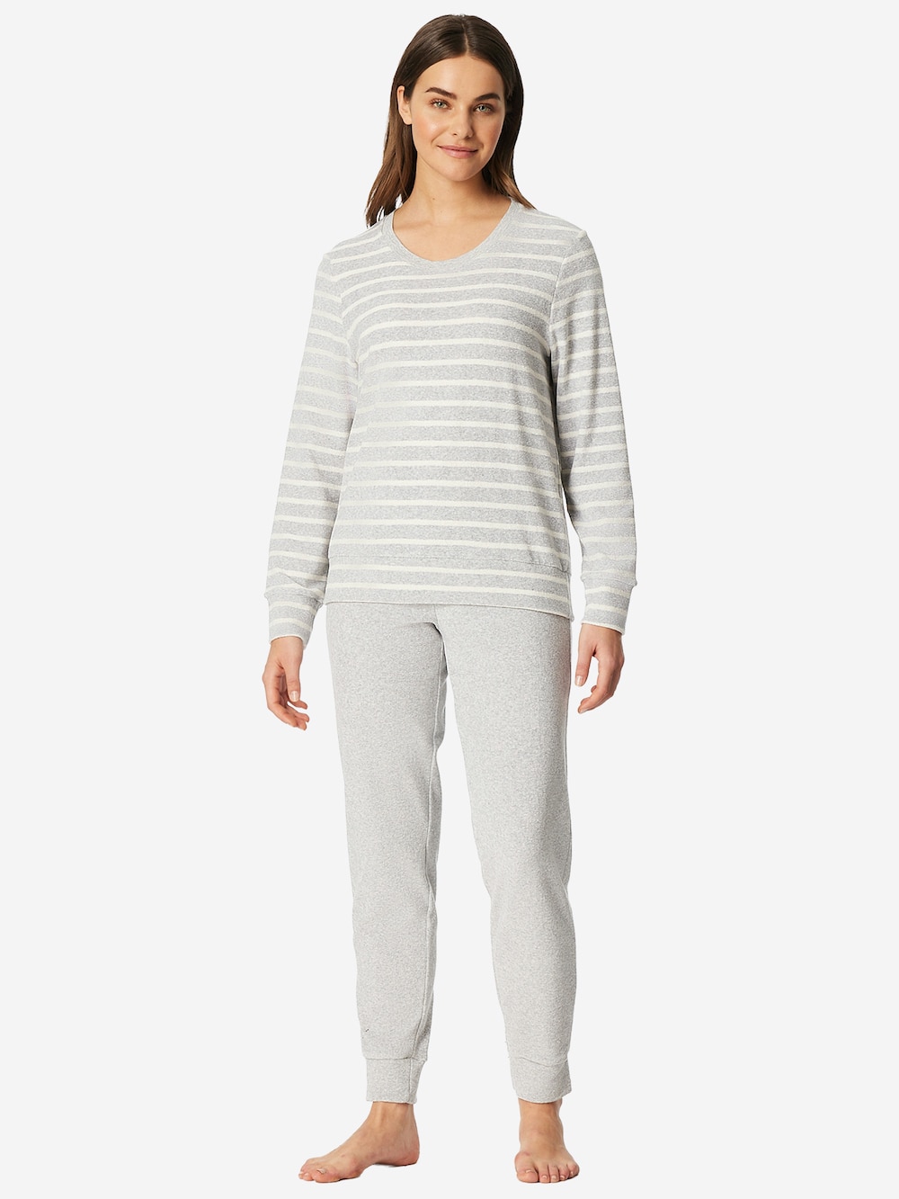 Schiesser Damen Pyjama Casual Essentials - silbergrau-mel.