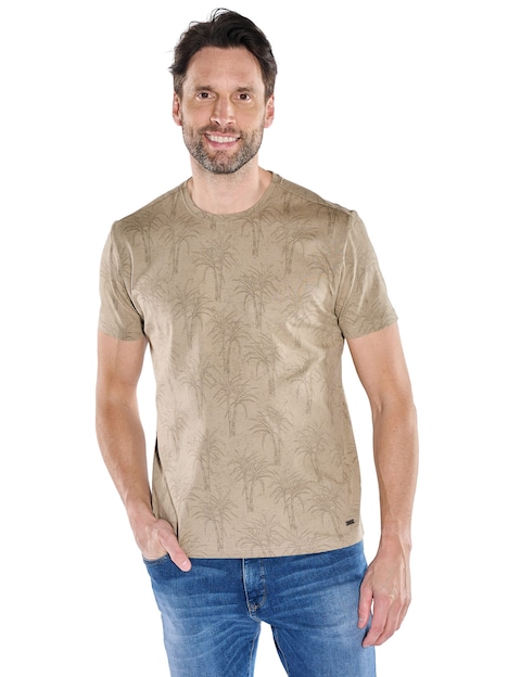 Herren Rundhals T-Shirt mit Allover-Print , Hellbraun