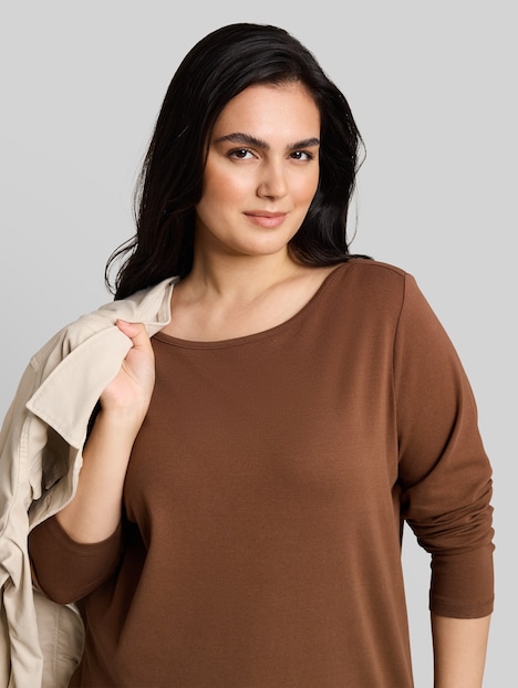 Slim Fit Langarmshirt mit U-Boot-Ausschnitt