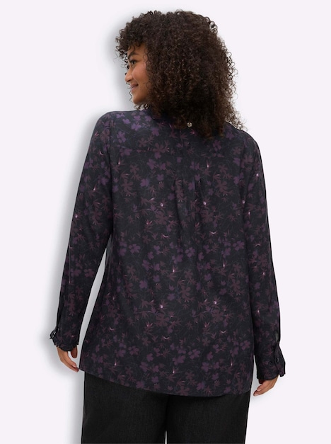 Bluse Rüschenbluse mit Bubikragen und Blümchenprint Langarm Hemdblusenkragen