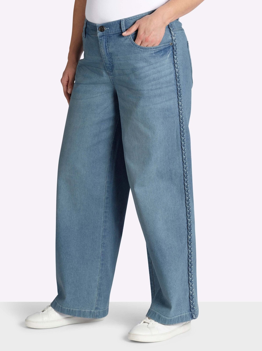 Jeans Jeans mit geflochtenen Streifen am weiten Bein normal Formbund
