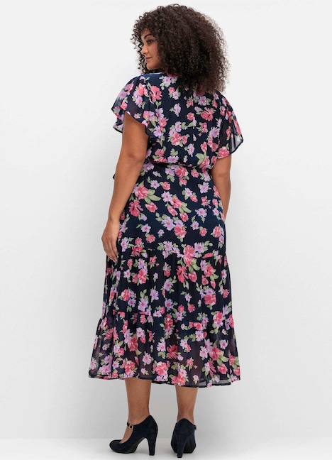 Chiffonkleid Kurzarm Mehrfarbig Mit Kapuze