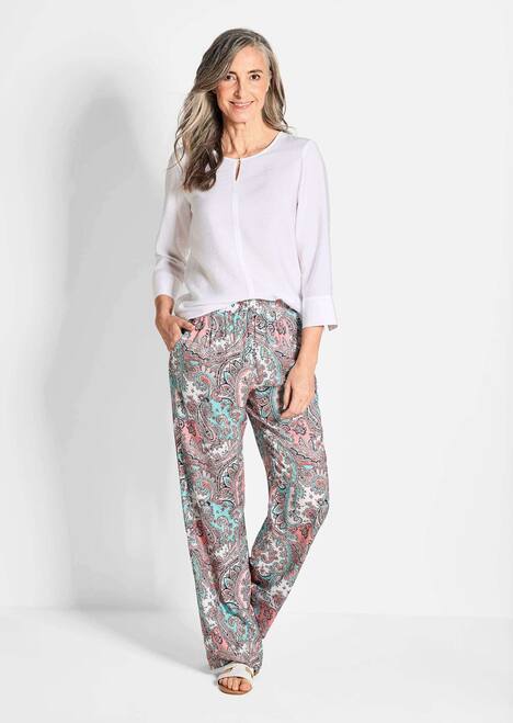 Lange Viskose Schlupfhose mit Paisley-Print und weitem Bein