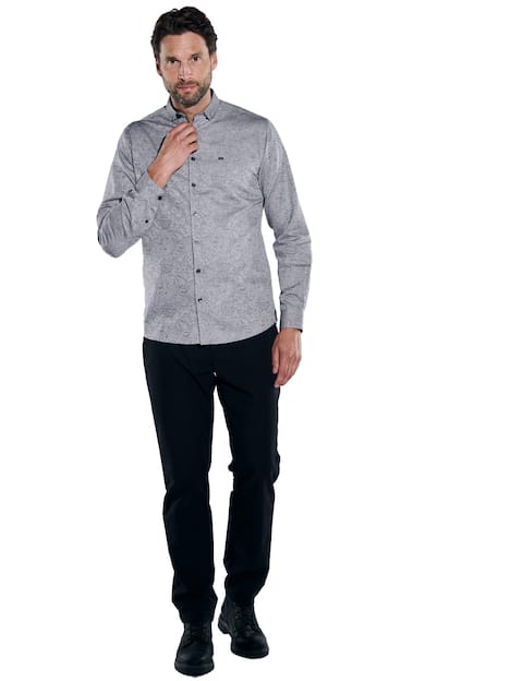 engbers Herren Langarm-Hemd gemustert , Silbergrau