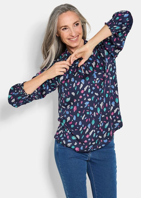 GOLDNER Blouse met print Satijnen blouse met smokwerkdetails