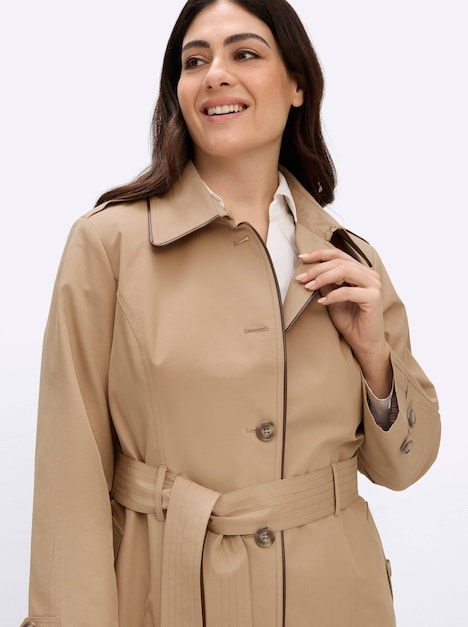 Trenchcoat Trenchcoat mit Kunstleder-Paspeln Umlegekragen