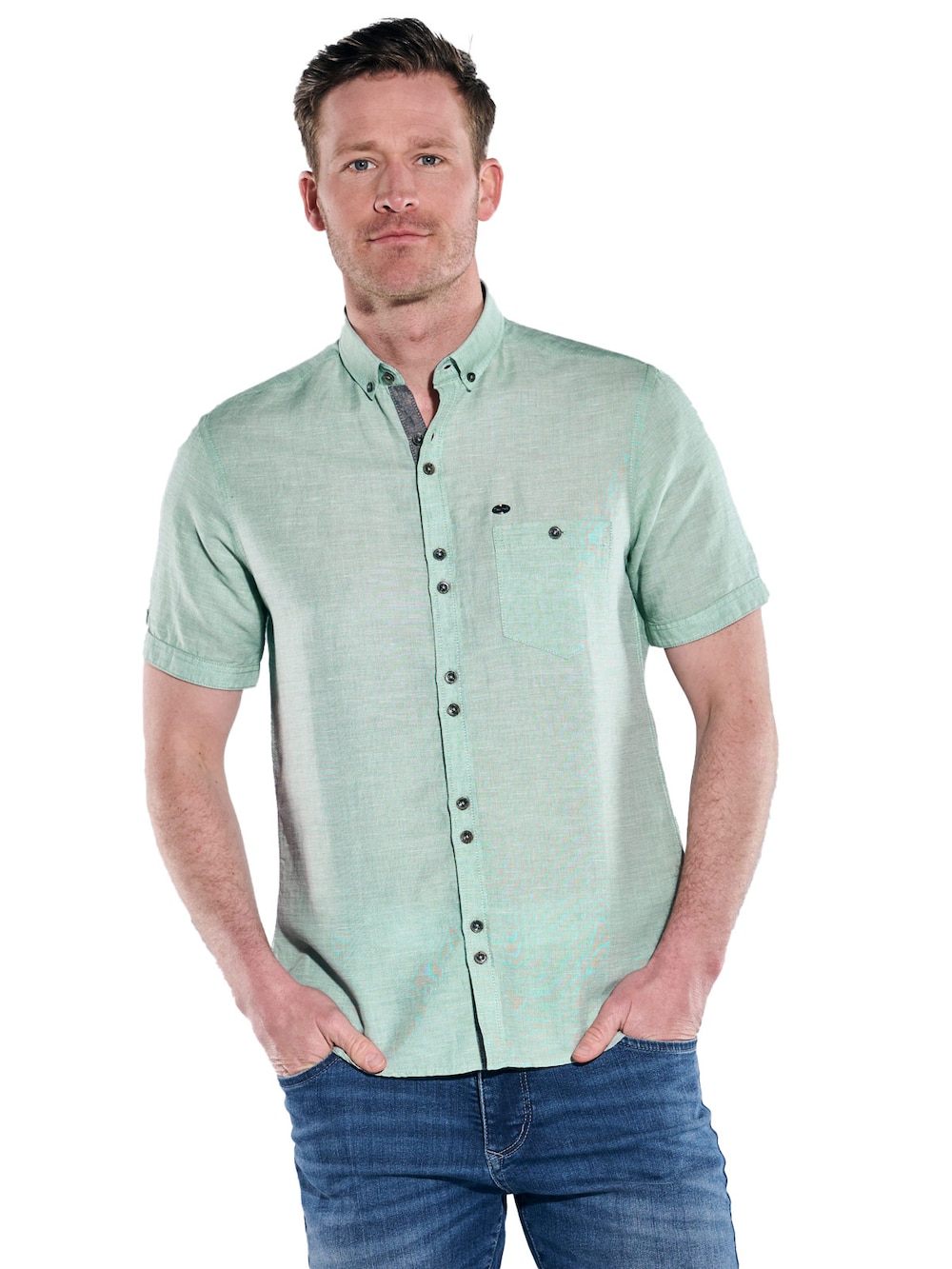 engbers Herren Kurzarm-Hemd mit Leinenanteil , Gruen