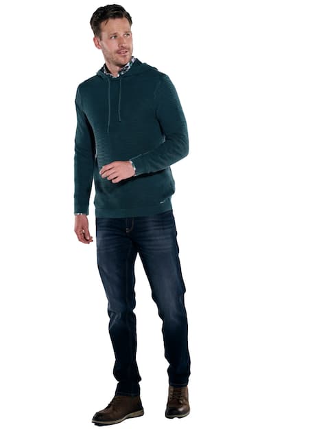 engbers Herren Pullover mit Kapuze , Petrolblau