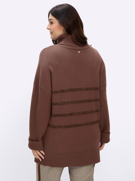 Rollkragen-Pullover Rollkragenpullover mit Pailletten-Streifen Langarm Rollkragen