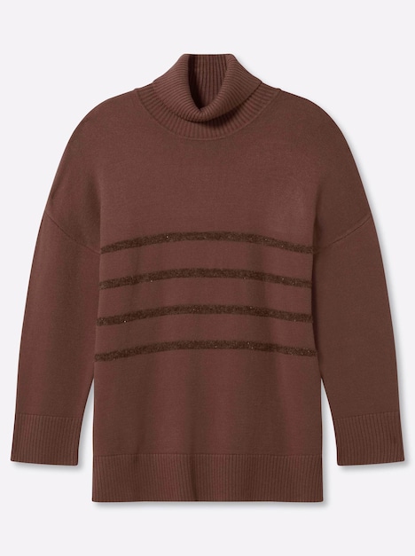 Rollkragen-Pullover Rollkragenpullover mit Pailletten-Streifen Langarm Rollkragen