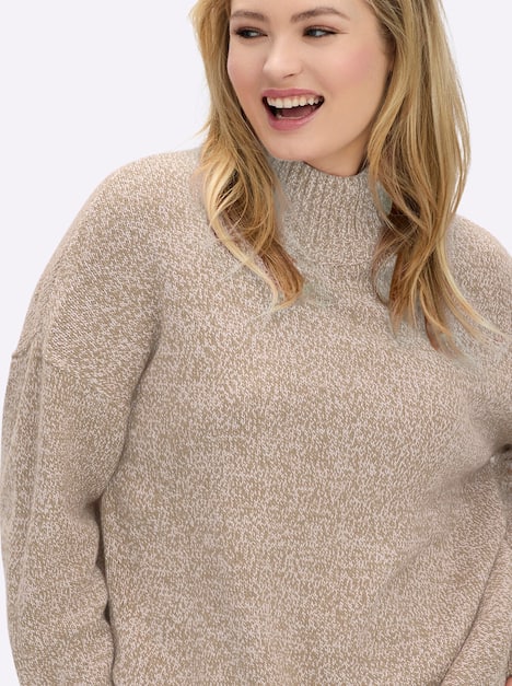 Pullover Langarm Jersey Meliert Stehkragen