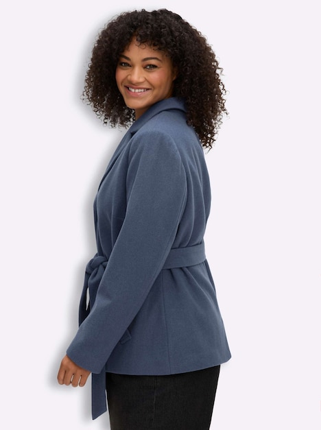 Woll-Jacke Wolljacke mit Bindegürtel Langarm Reverskragen