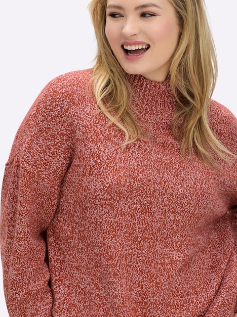 Pullover Pullover in melierter Strickqualität Langarm Meliert Stehkragen
