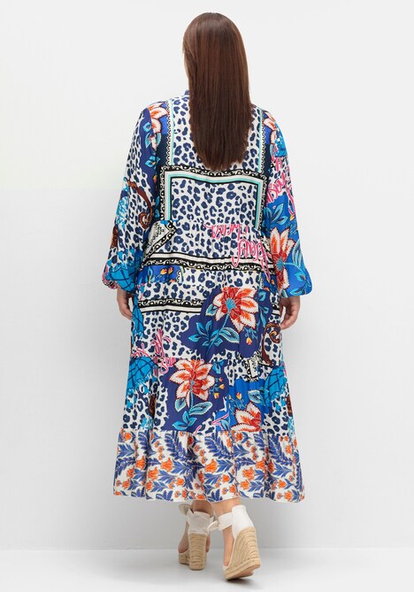 Maxikleid Langarm Sonstiges Muster Ohne Kragen