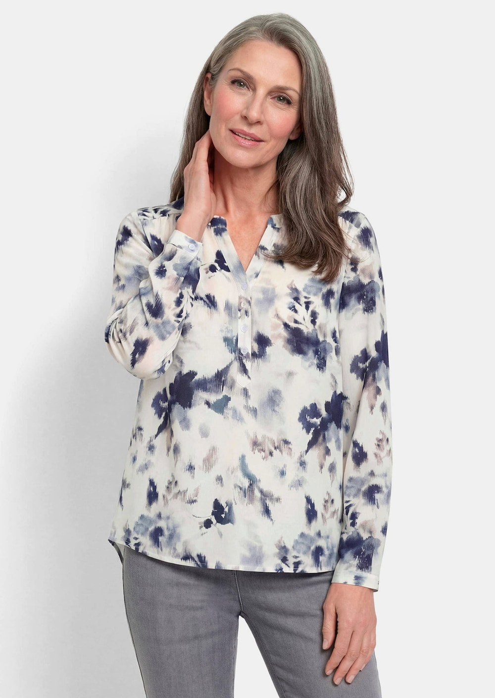 Florale Druckbluse mit V-Ausschnitt