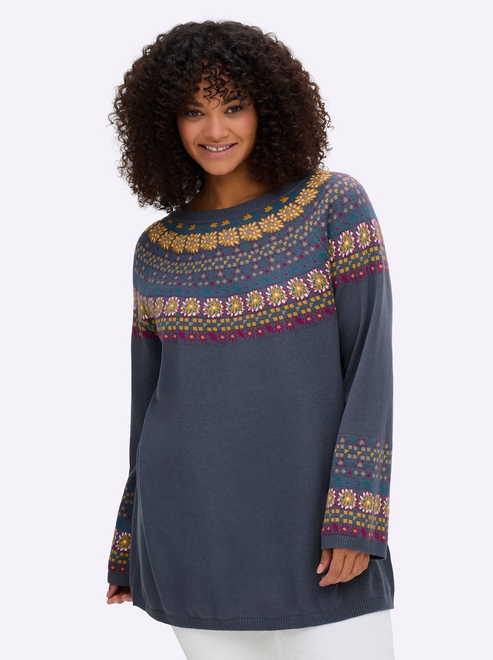 Pullover Langarm Jacquard Ohne Kragen