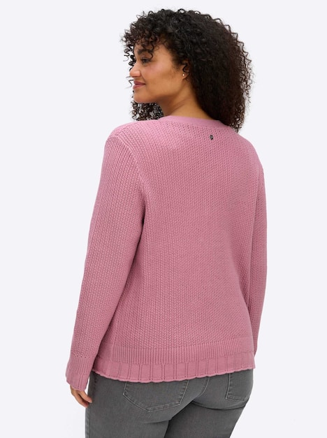 Strickjacke Langarm Ajour Ohne Kragen