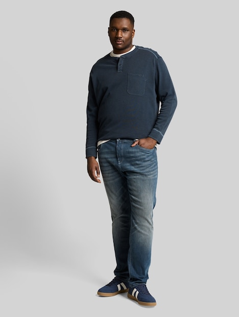 Henley Langarmshirt mit Waffelstruktur
