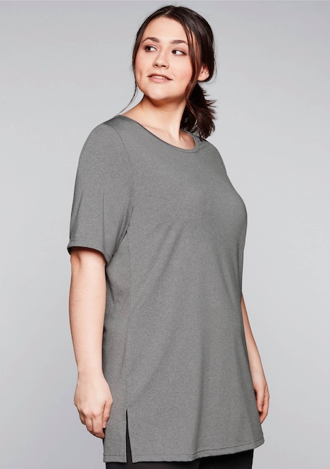 Longshirt Kurzarm Uni Rundhalskragen