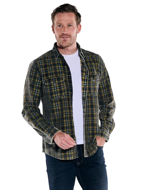 engbers Herren Langarm-Hemd kariert , Safrangelb