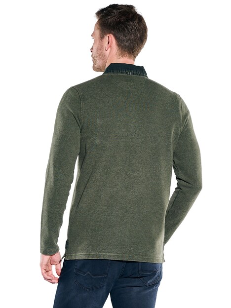 Herren Poloshirt langarm , Dunkelgruen
