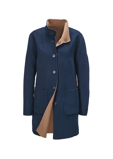 Hoogwaardige, omkeerbare lange jas met luxueuze randafwerking