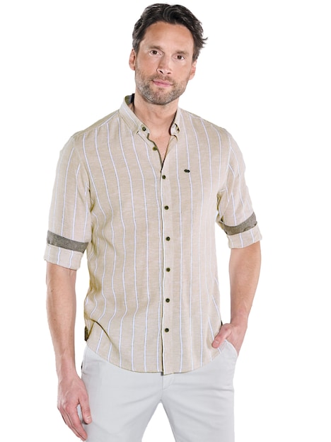 Herren Langarm-Hemd aus Halbleinen , Beige